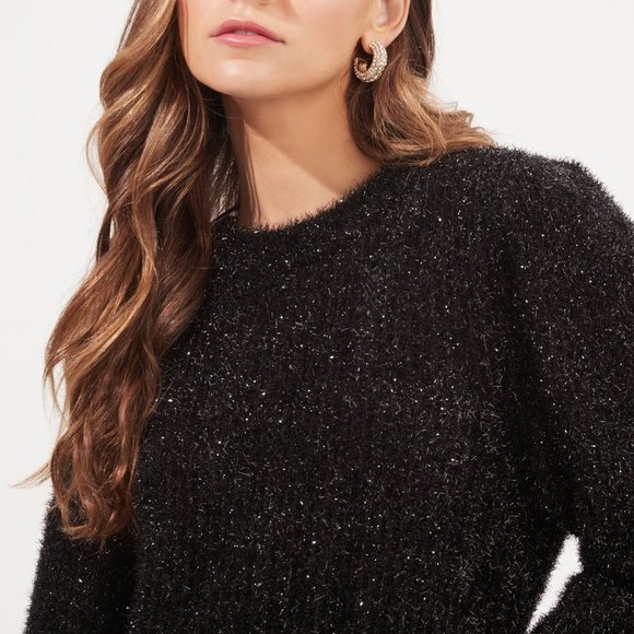 ASTR Black Metallic Sparkle Sweater  Large Crop Long Sleeve Ho… - Picture 2 of 8
